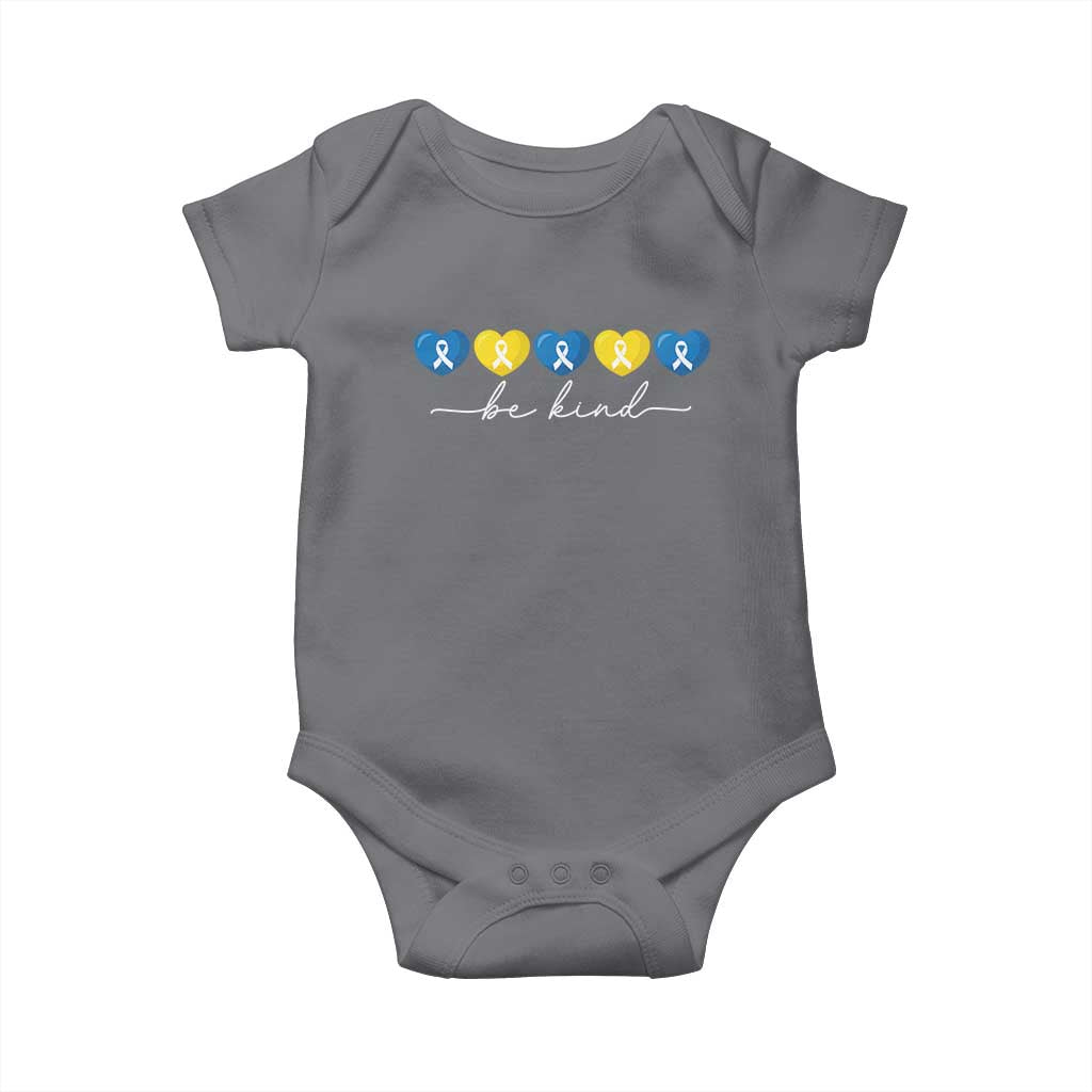 Down Syndrome Awareness Baby Onesie Blue Yellow Ribbon Be Kind TS10 Charcoal Print Your Wear