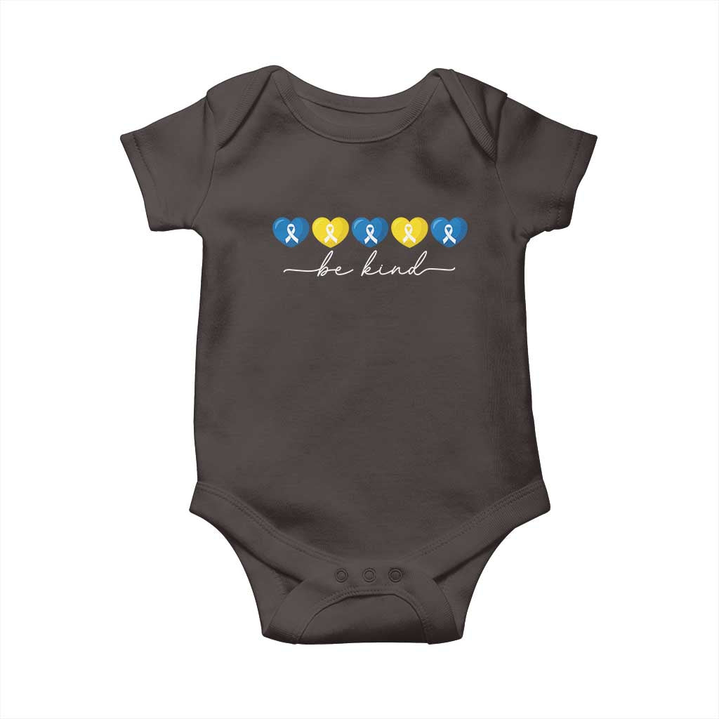 Down Syndrome Awareness Baby Onesie Blue Yellow Ribbon Be Kind TS10 Dark Chocolate Print Your Wear