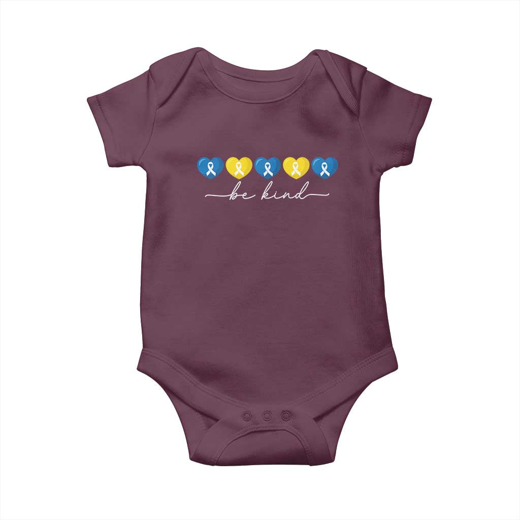 Down Syndrome Awareness Baby Onesie Blue Yellow Ribbon Be Kind TS10 Maroon Print Your Wear