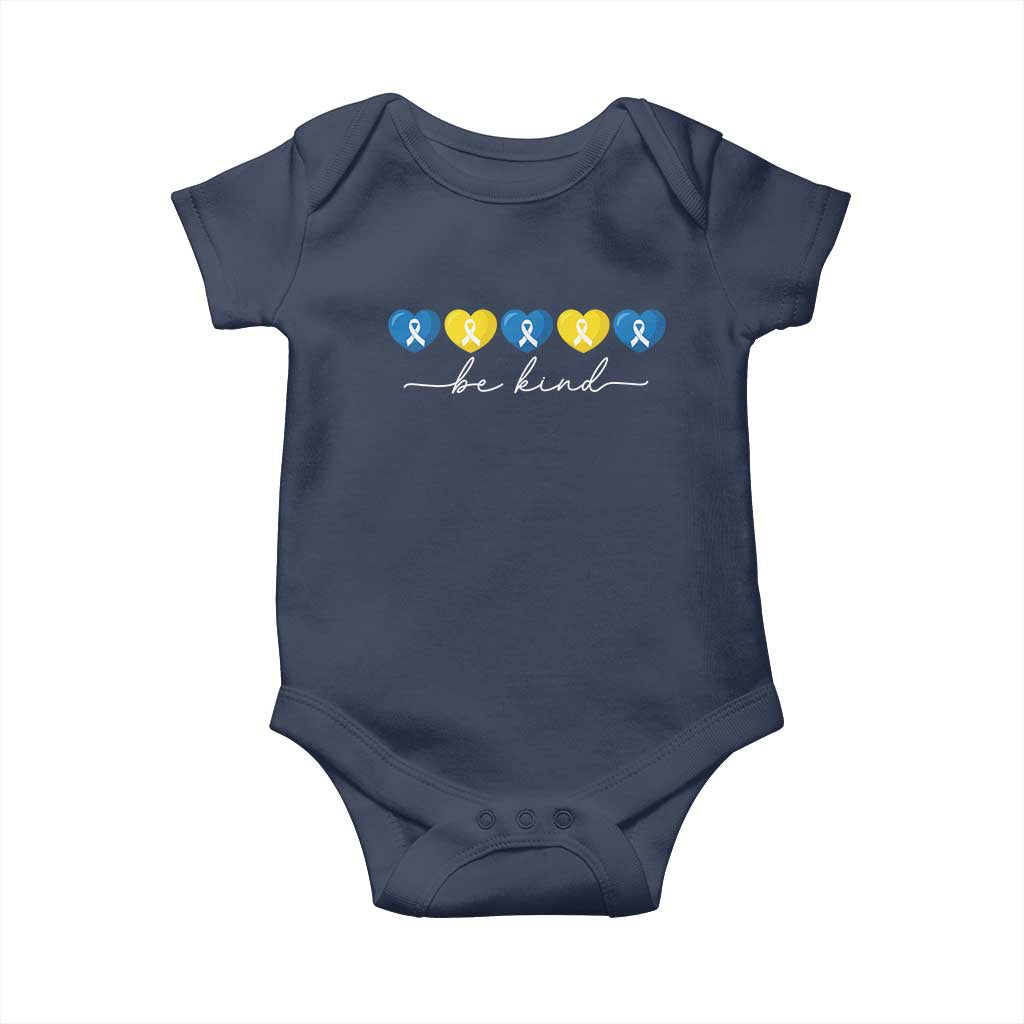 Down Syndrome Awareness Baby Onesie Blue Yellow Ribbon Be Kind TS10 Navy Print Your Wear