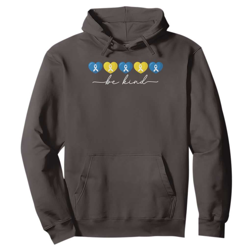 Down Syndrome Awareness Hoodie Blue Yellow Ribbon Be Kind TS10 Dark Chocolate Print Your Wear