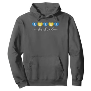 Down Syndrome Awareness Hoodie Blue Yellow Ribbon Be Kind TS10 Dark Heather Print Your Wear