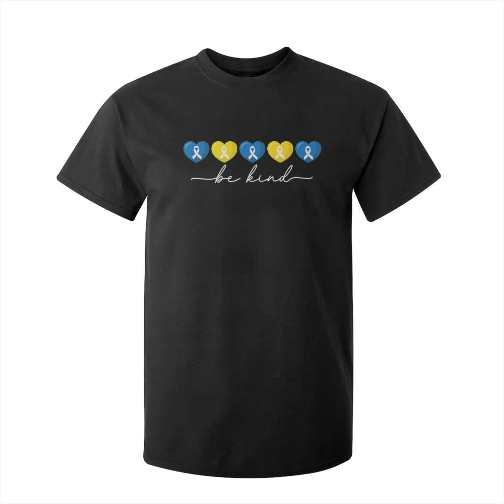Down Syndrome Awareness T Shirt For Kid Blue Yellow Ribbon Be Kind TS10 Black Print Your Wear