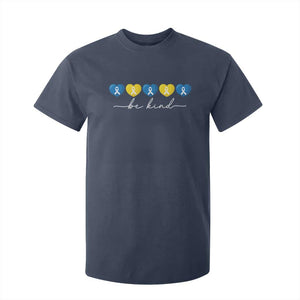 Down Syndrome Awareness T Shirt For Kid Blue Yellow Ribbon Be Kind TS10 Navy Print Your Wear