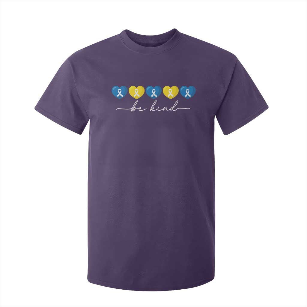 Down Syndrome Awareness T Shirt For Kid Blue Yellow Ribbon Be Kind TS10 Purple Print Your Wear