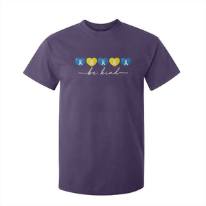 Down Syndrome Awareness T Shirt For Kid Blue Yellow Ribbon Be Kind TS10 Purple Print Your Wear