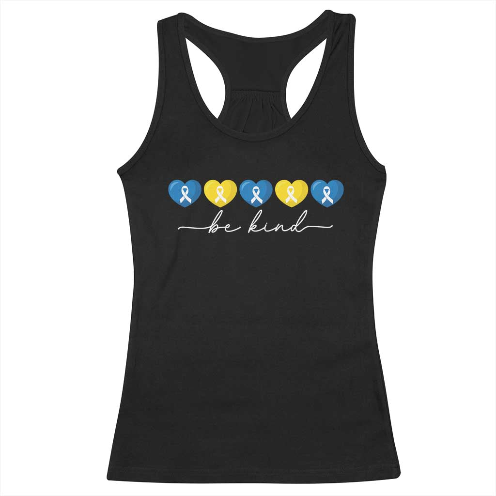 Down Syndrome Awareness Racerback Tank Top Blue Yellow Ribbon Be Kind TS10 Black Print Your Wear
