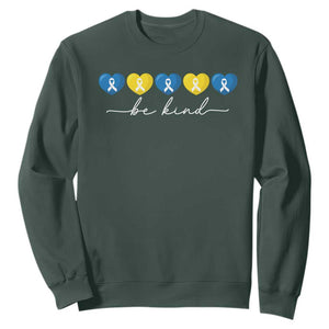 Down Syndrome Awareness Sweatshirt Blue Yellow Ribbon Be Kind TS10 Dark Forest Green Print Your Wear
