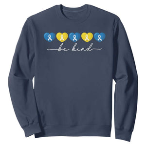 Down Syndrome Awareness Sweatshirt Blue Yellow Ribbon Be Kind TS10 Navy Print Your Wear