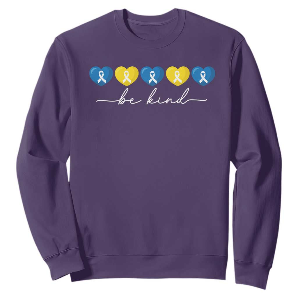 Down Syndrome Awareness Sweatshirt Blue Yellow Ribbon Be Kind TS10 Purple Print Your Wear