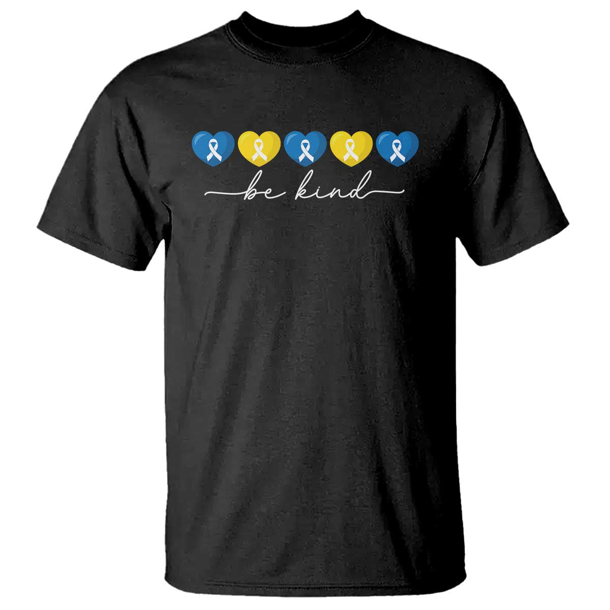 Down Syndrome Awareness T Shirt Blue Yellow Ribbon Be Kind TS10 Black Print Your Wear