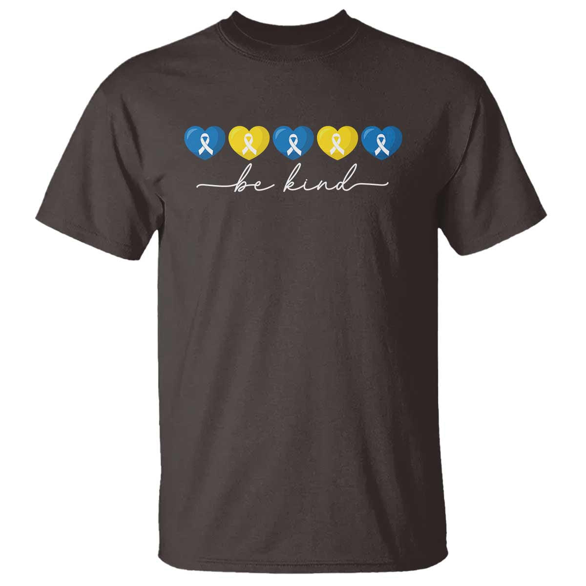 Down Syndrome Awareness T Shirt Blue Yellow Ribbon Be Kind TS10 Dark Chocolate Print Your Wear