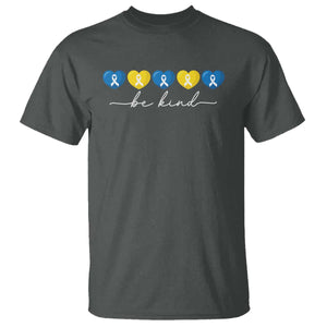 Down Syndrome Awareness T Shirt Blue Yellow Ribbon Be Kind TS10 Dark Heather Print Your Wear
