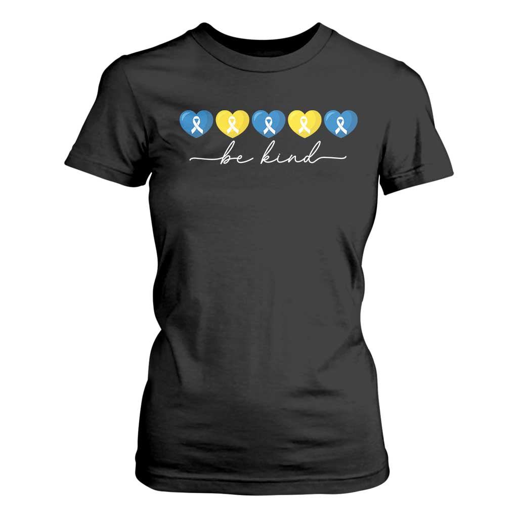 Down Syndrome Awareness T Shirt For Women Blue Yellow Ribbon Be Kind TS10 Black Print Your Wear