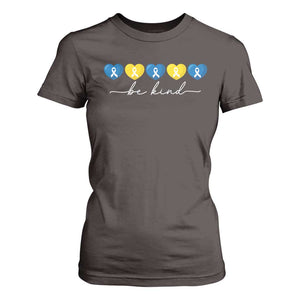 Down Syndrome Awareness T Shirt For Women Blue Yellow Ribbon Be Kind TS10 Dark Chocolate Print Your Wear