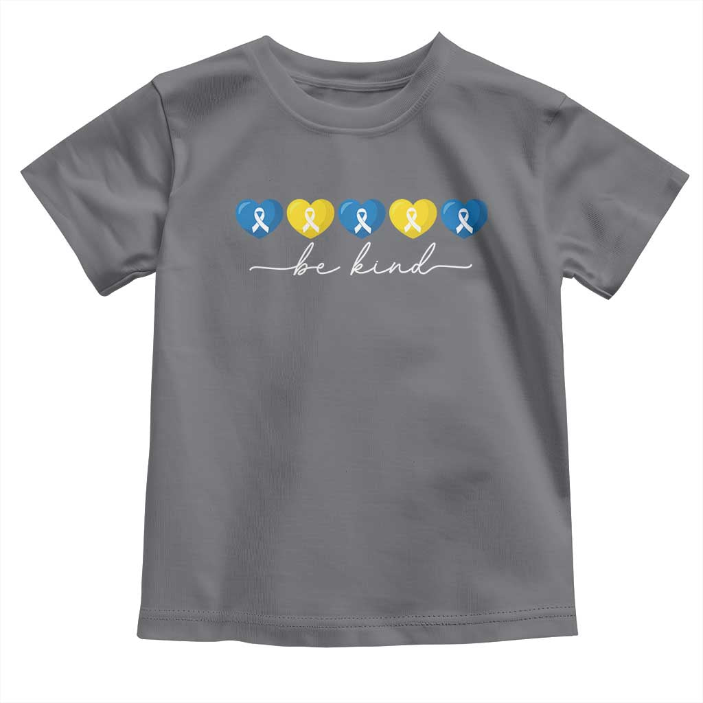 Down Syndrome Awareness Toddler T Shirt Blue Yellow Ribbon Be Kind TS10 Charcoal Print Your Wear
