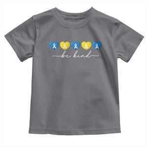 Down Syndrome Awareness Toddler T Shirt Blue Yellow Ribbon Be Kind TS10 Charcoal Print Your Wear