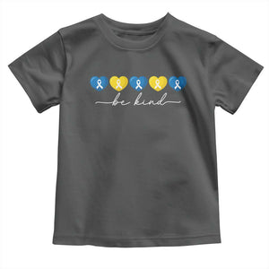 Down Syndrome Awareness Toddler T Shirt Blue Yellow Ribbon Be Kind TS10 Dark Heather Print Your Wear