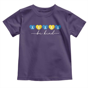 Down Syndrome Awareness Toddler T Shirt Blue Yellow Ribbon Be Kind TS10 Purple Print Your Wear
