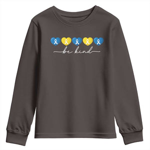 Down Syndrome Awareness Youth Sweatshirt Blue Yellow Ribbon Be Kind TS10 Dark Chocolate Print Your Wear
