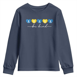 Down Syndrome Awareness Youth Sweatshirt Blue Yellow Ribbon Be Kind TS10 Navy Print Your Wear
