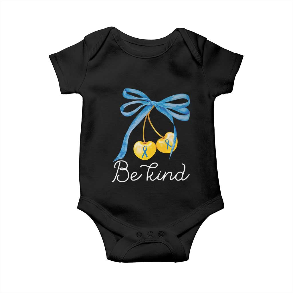 World Down Syndrome Day Baby Onesie Blue Yellow Cherry Bow Coquette Be Kind TS10 Black Print Your Wear