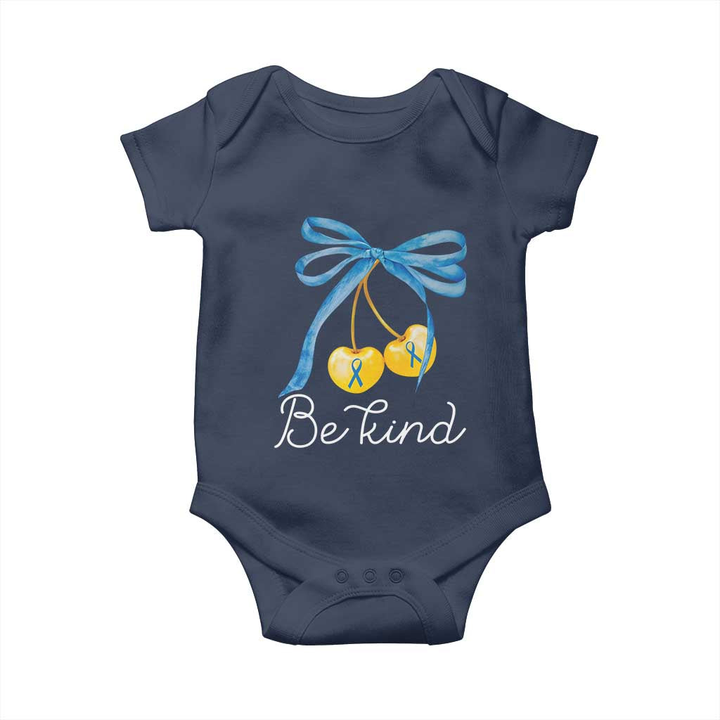 World Down Syndrome Day Baby Onesie Blue Yellow Cherry Bow Coquette Be Kind TS10 Navy Print Your Wear