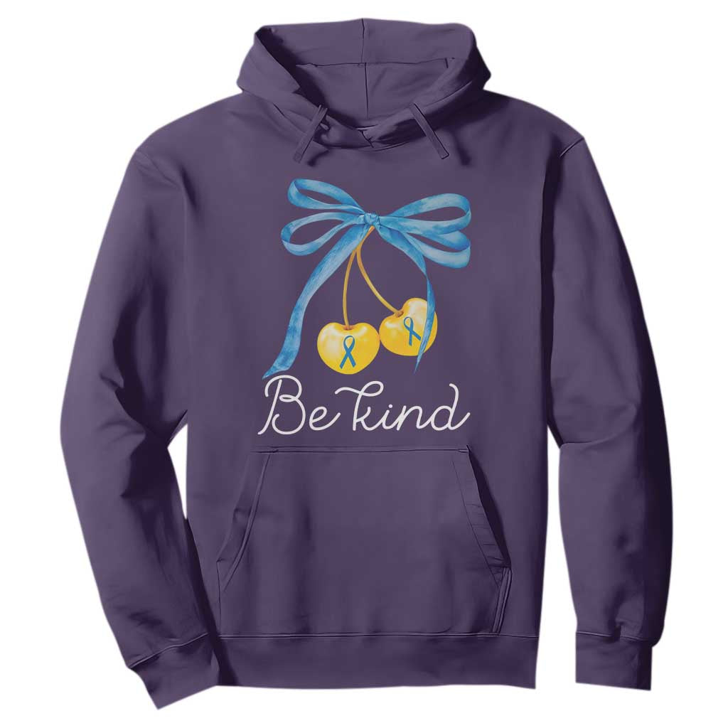 World Down Syndrome Day Hoodie Blue Yellow Cherry Bow Coquette Be Kind TS10 Purple Print Your Wear
