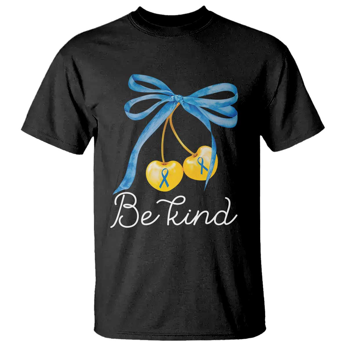 World Down Syndrome Day T Shirt Blue Yellow Cherry Bow Coquette Be Kind TS10 Black Print Your Wear