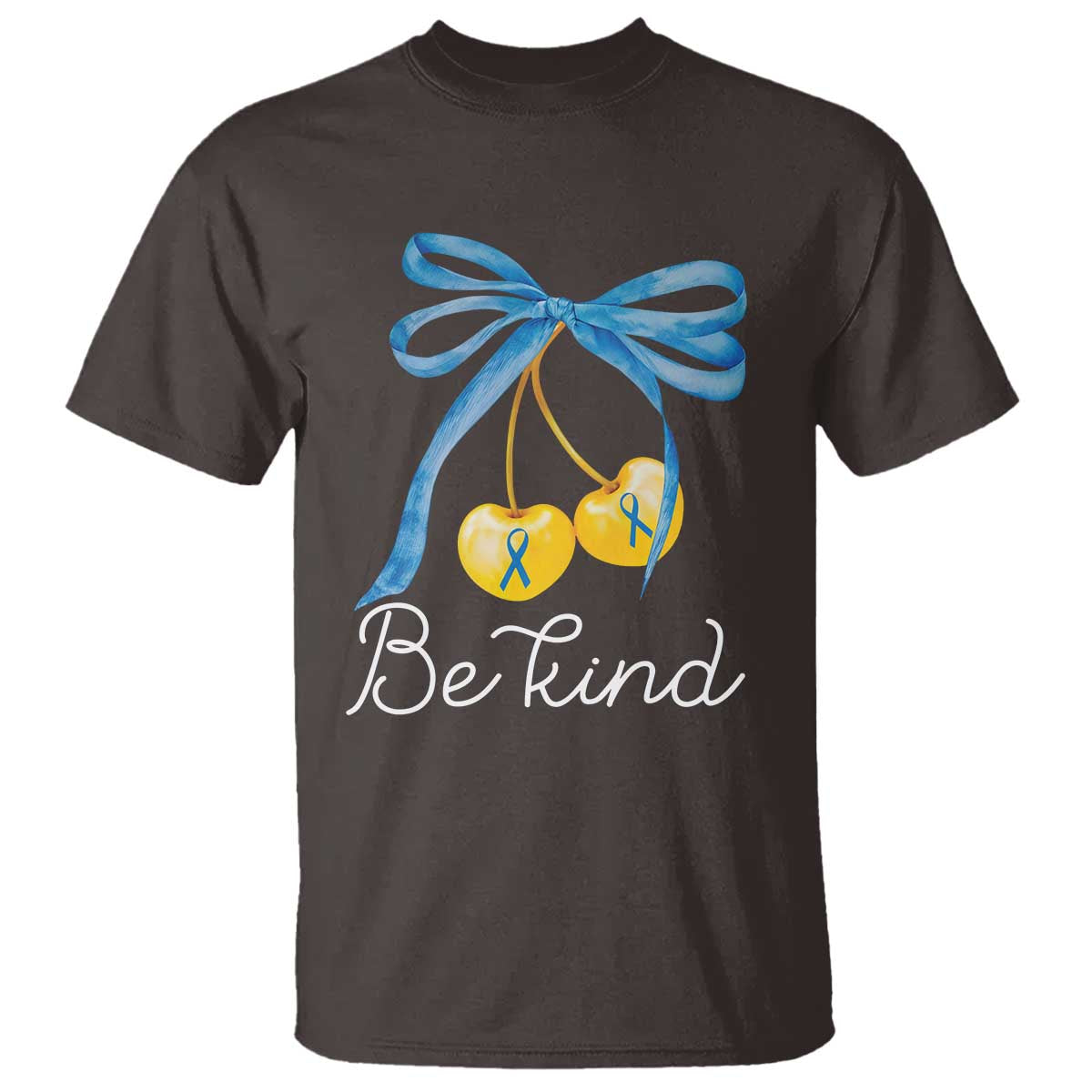 World Down Syndrome Day T Shirt Blue Yellow Cherry Bow Coquette Be Kind TS10 Dark Chocolate Print Your Wear