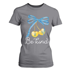World Down Syndrome Day T Shirt For Women Blue Yellow Cherry Bow Coquette Be Kind TS10 Charcoal Print Your Wear