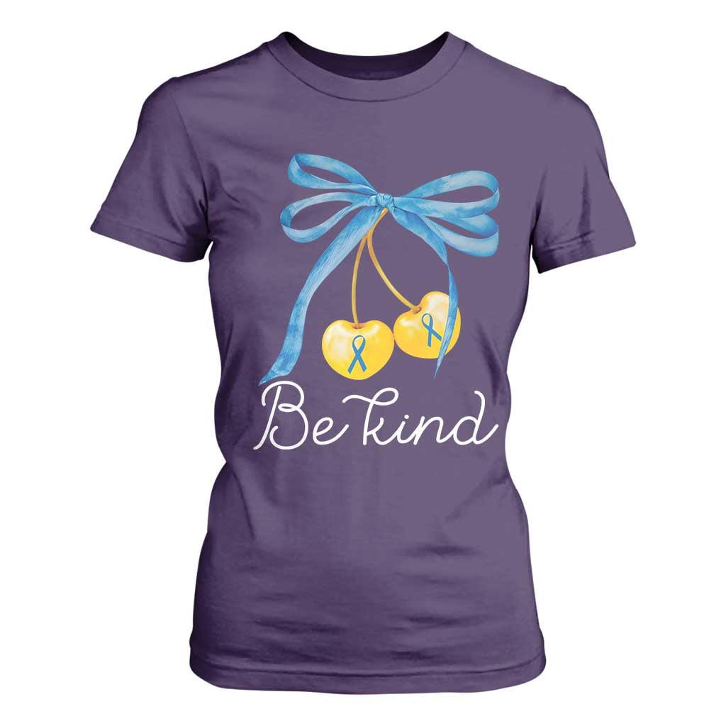 World Down Syndrome Day T Shirt For Women Blue Yellow Cherry Bow Coquette Be Kind TS10 Purple Print Your Wear