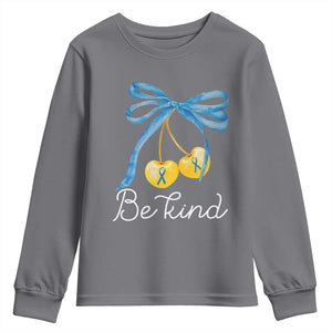 World Down Syndrome Day Youth Sweatshirt Blue Yellow Cherry Bow Coquette Be Kind TS10 Charcoal Print Your Wear
