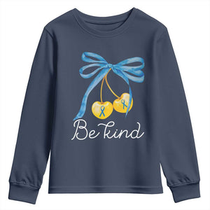 World Down Syndrome Day Youth Sweatshirt Blue Yellow Cherry Bow Coquette Be Kind TS10 Navy Print Your Wear