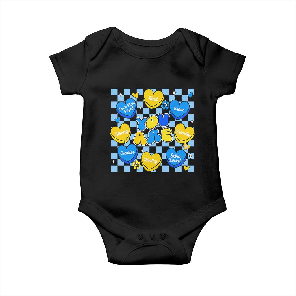 World Down Syndrome Day Baby Onesie Blue Yellow Ribbon Retro Heart Love TS10 Black Print Your Wear