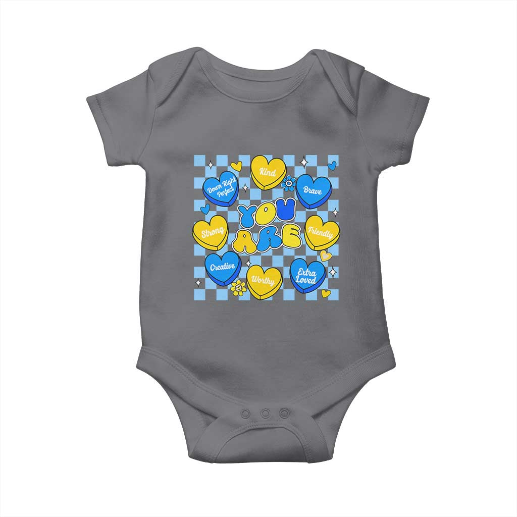 World Down Syndrome Day Baby Onesie Blue Yellow Ribbon Retro Heart Love TS10 Charcoal Print Your Wear