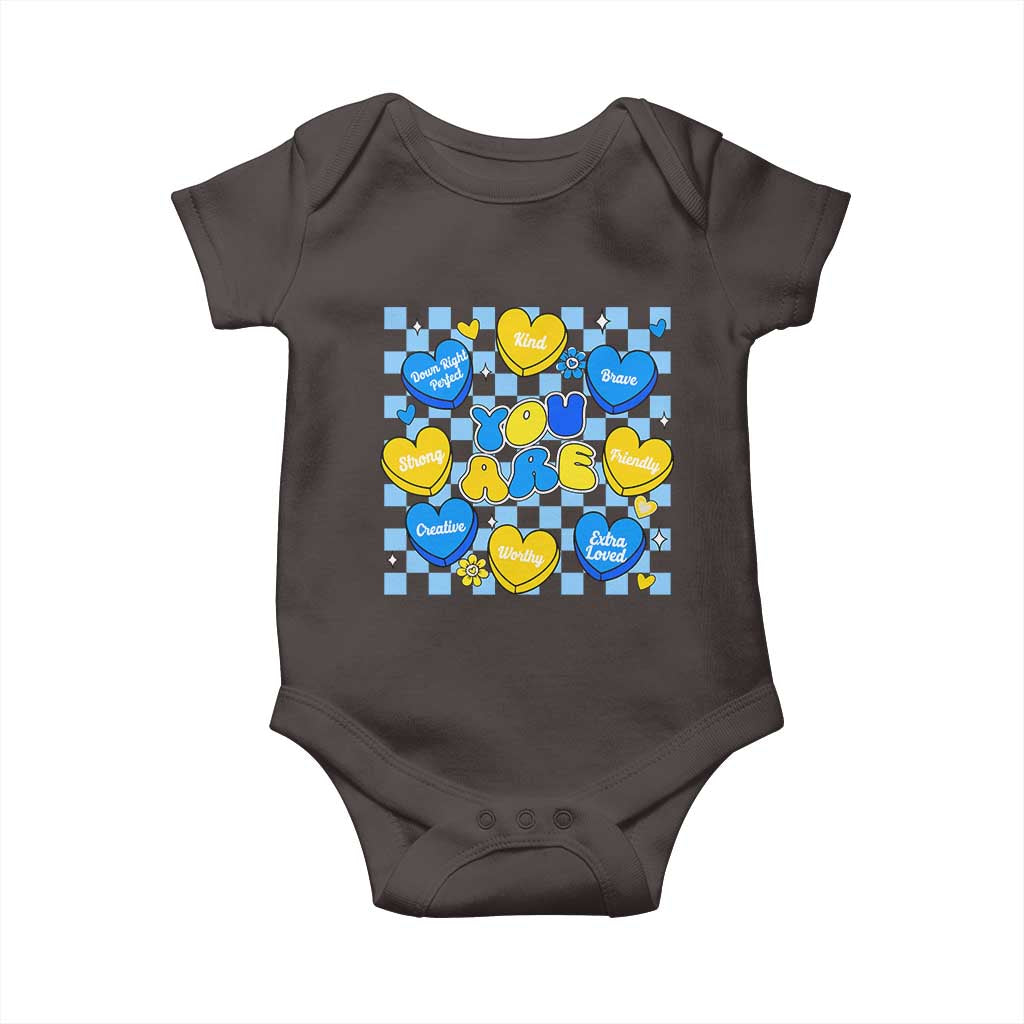 World Down Syndrome Day Baby Onesie Blue Yellow Ribbon Retro Heart Love TS10 Dark Chocolate Print Your Wear