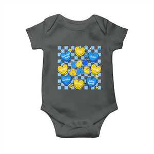 World Down Syndrome Day Baby Onesie Blue Yellow Ribbon Retro Heart Love TS10 Dark Heather Print Your Wear
