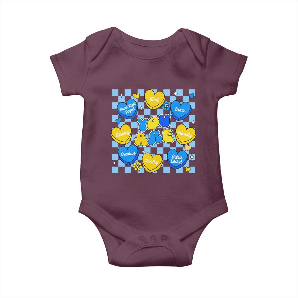 World Down Syndrome Day Baby Onesie Blue Yellow Ribbon Retro Heart Love TS10 Maroon Print Your Wear