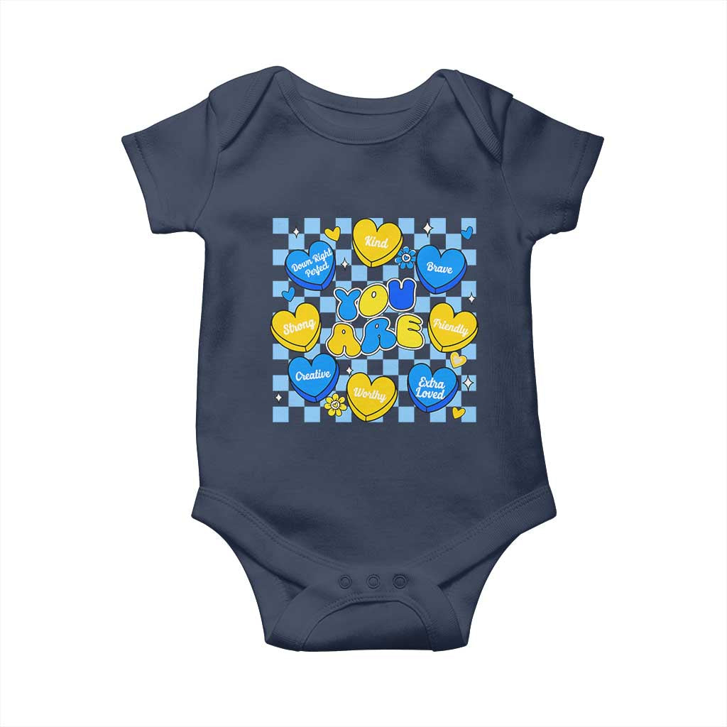 World Down Syndrome Day Baby Onesie Blue Yellow Ribbon Retro Heart Love TS10 Navy Print Your Wear