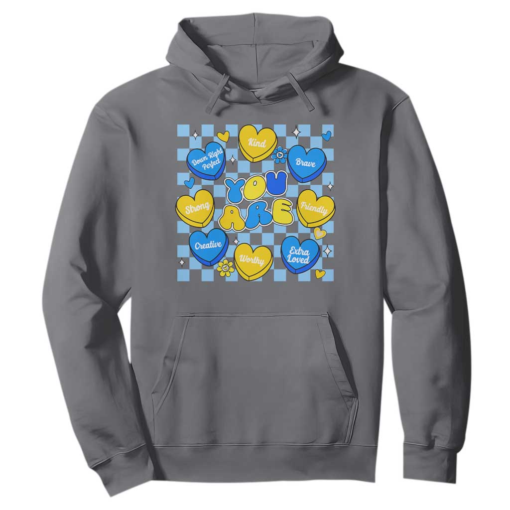 World Down Syndrome Day Hoodie Blue Yellow Ribbon Retro Heart Love TS10 Charcoal Print Your Wear