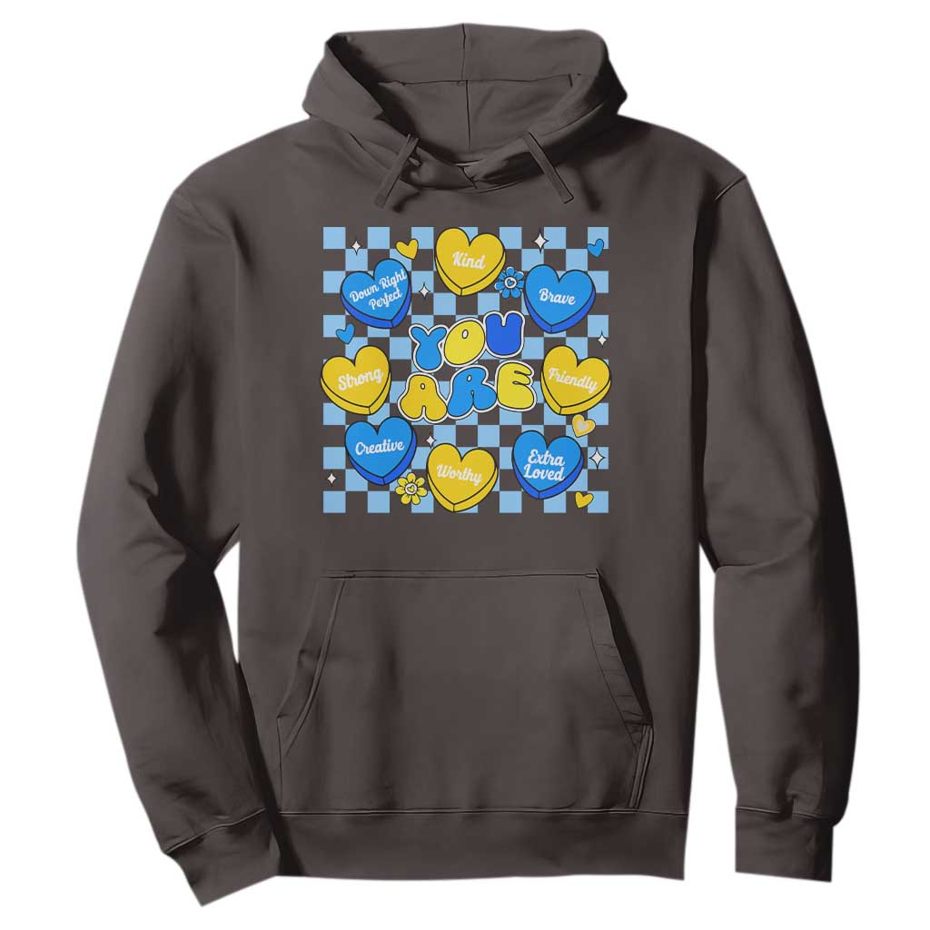World Down Syndrome Day Hoodie Blue Yellow Ribbon Retro Heart Love TS10 Dark Chocolate Print Your Wear