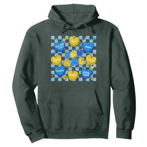World Down Syndrome Day Hoodie Blue Yellow Ribbon Retro Heart Love TS10 Dark Forest Green Print Your Wear