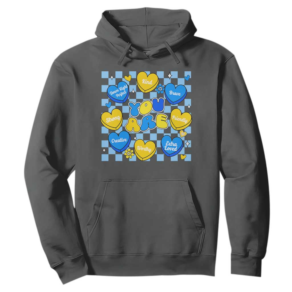 World Down Syndrome Day Hoodie Blue Yellow Ribbon Retro Heart Love TS10 Dark Heather Print Your Wear