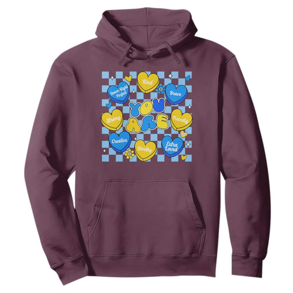 World Down Syndrome Day Hoodie Blue Yellow Ribbon Retro Heart Love TS10 Maroon Print Your Wear