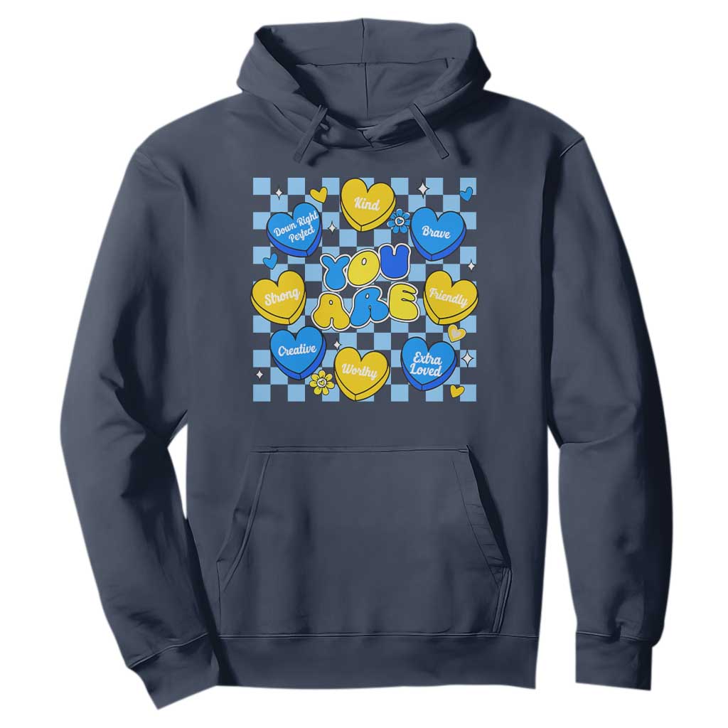 World Down Syndrome Day Hoodie Blue Yellow Ribbon Retro Heart Love TS10 Navy Print Your Wear