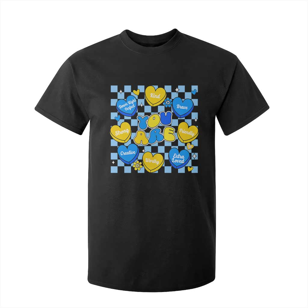 World Down Syndrome Day T Shirt For Kid Blue Yellow Ribbon Retro Heart Love TS10 Black Print Your Wear