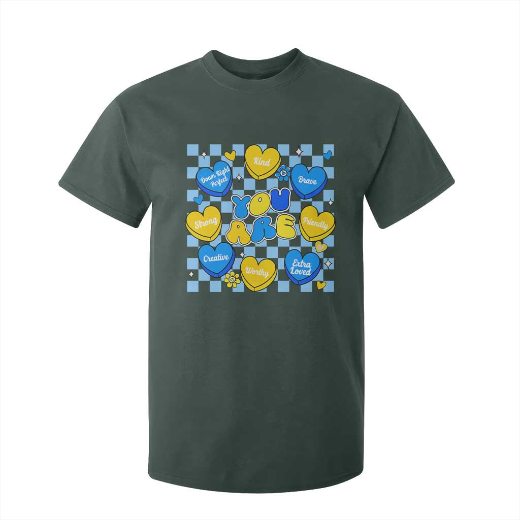 World Down Syndrome Day T Shirt For Kid Blue Yellow Ribbon Retro Heart Love TS10 Dark Forest Green Print Your Wear