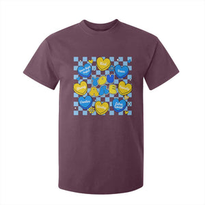 World Down Syndrome Day T Shirt For Kid Blue Yellow Ribbon Retro Heart Love TS10 Maroon Print Your Wear
