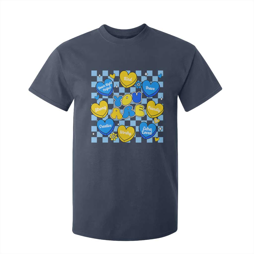 World Down Syndrome Day T Shirt For Kid Blue Yellow Ribbon Retro Heart Love TS10 Navy Print Your Wear